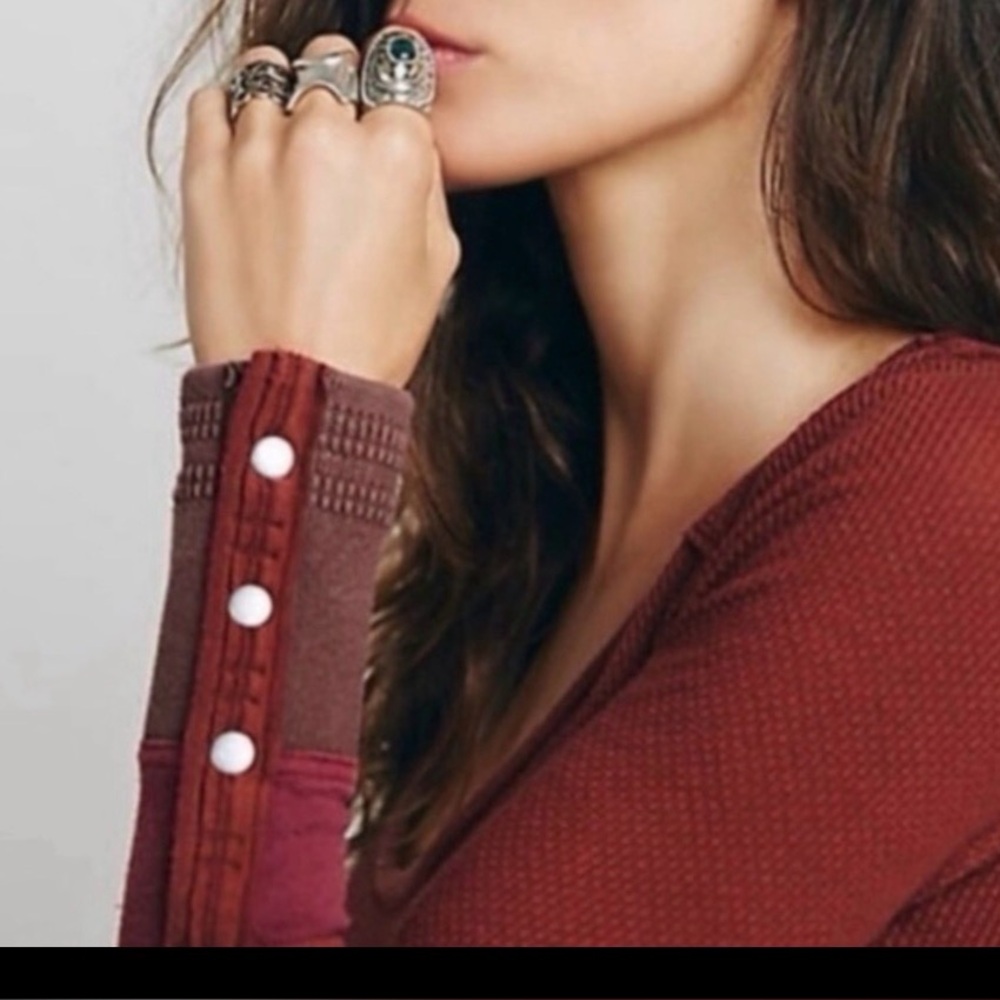 Free People Long Sleeve Sunnie Valley Cuff Thermal Maroon Size S - Picture 2 of 12